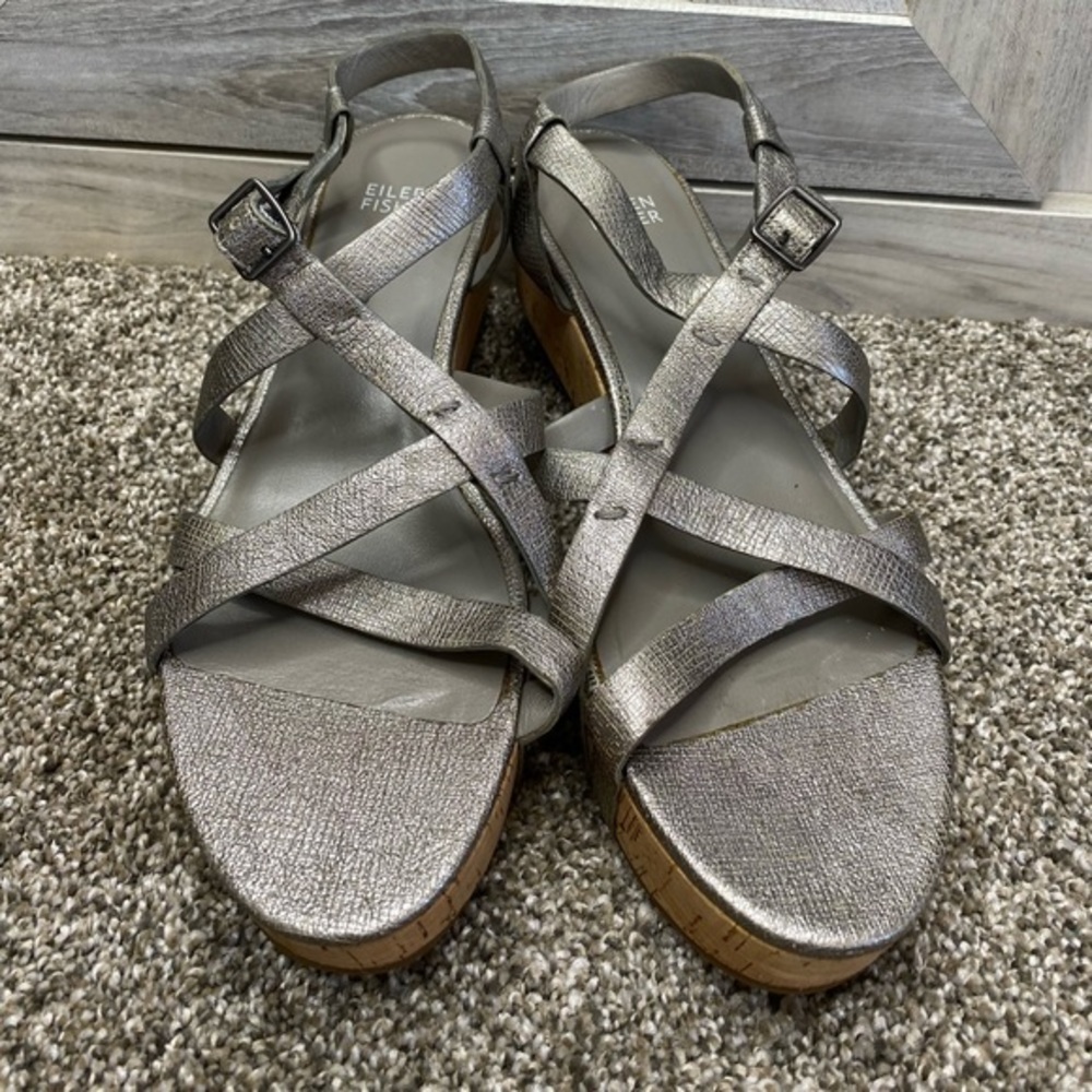 Eileen Fisher “Array” Strappy Cork Wedge Sandal 8 - image 2